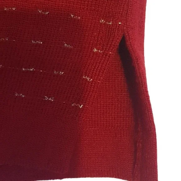 Size 10-12 Vintage Wool Blend Dark Red & Gold Embroidered Jumper - Picture 6 of 9